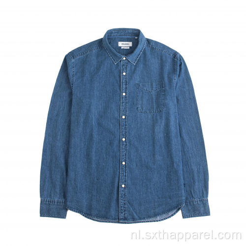 Modern Blauw Comfortabel Denim Shirt Met Lange Mouwen Voor Heren